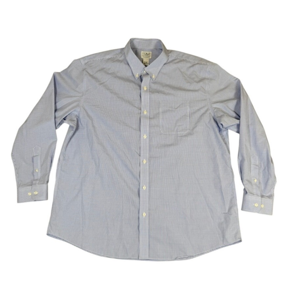 LL Bean Mens XL Traditional Fit Gingham Button Down Shirt Blue White 280475